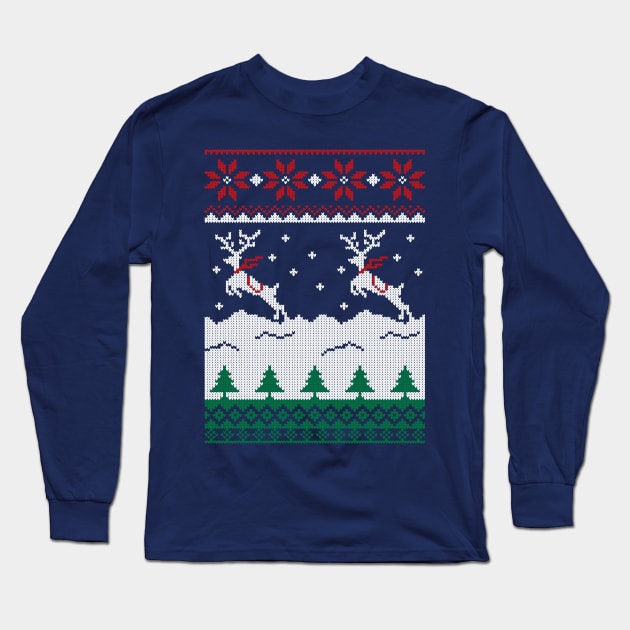 Jumping Deer Christmas Ugly Long Sleeve T-Shirt by skinnyrepublic